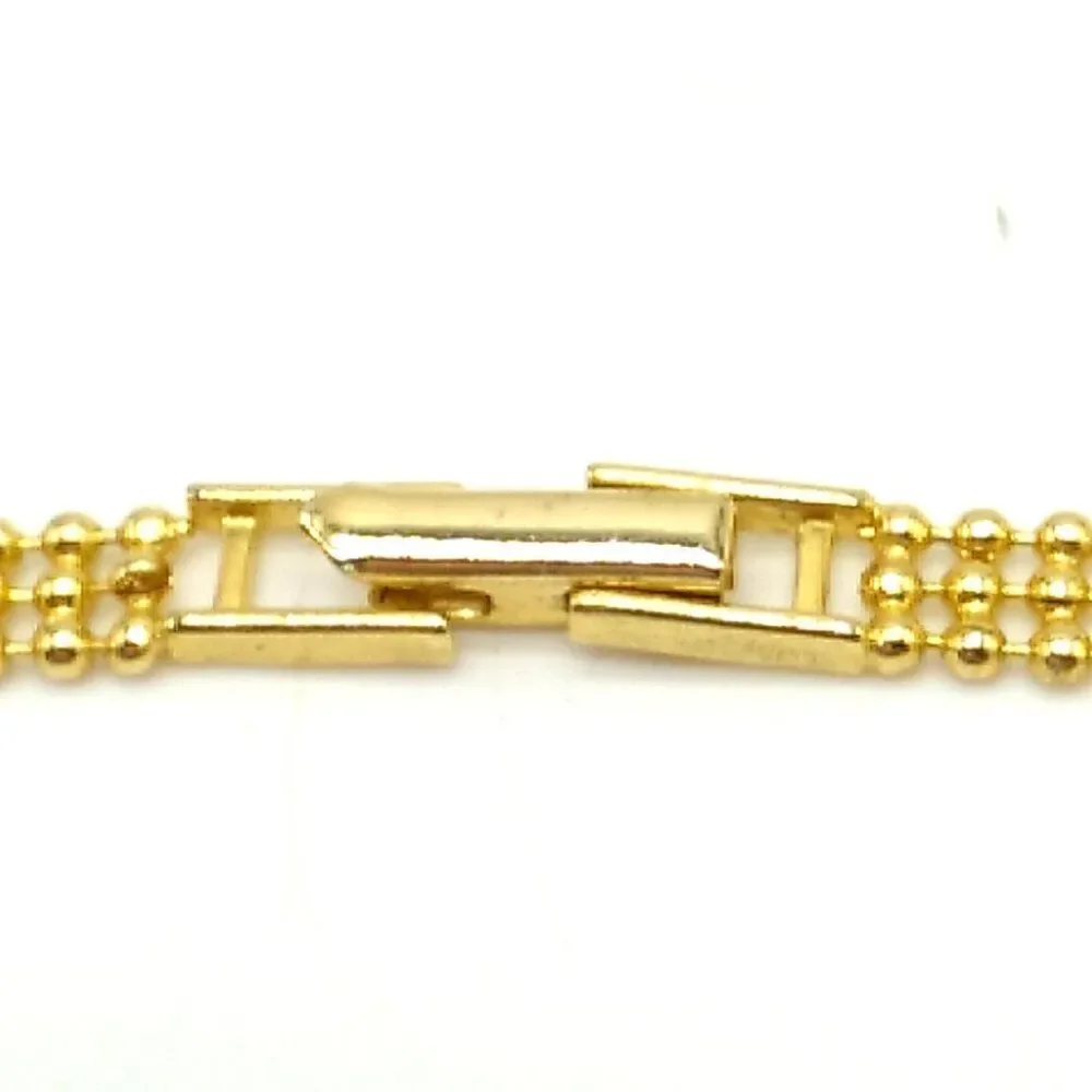 V Shaped Crystal Center Triple Row Delicate Round Gold-tone Beaded Necklace